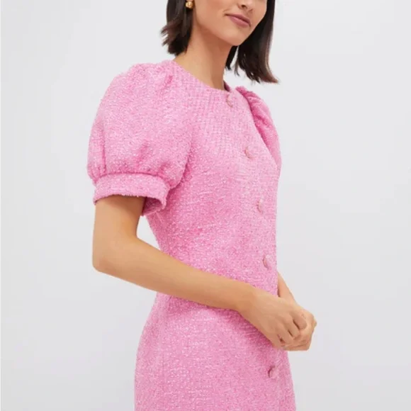 Tweed Pink Puff Sleeve Dress - Picture 3 of 4